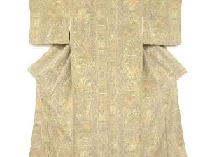 縮緬地花鳥更紗模様小紋着物